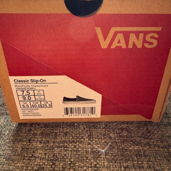 Vans Classic Slip-On Black and Grey Checkerboard 9 Women / 7.5 Men NIB - Picture 5 of 7